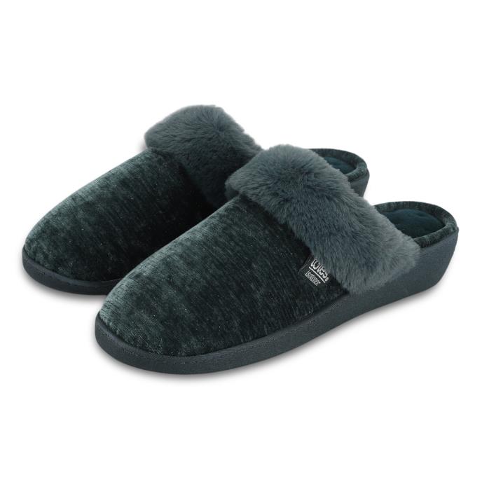 Isotoner® Ladies Sparkle Heeled Mule Slipper Green Extra Image 1